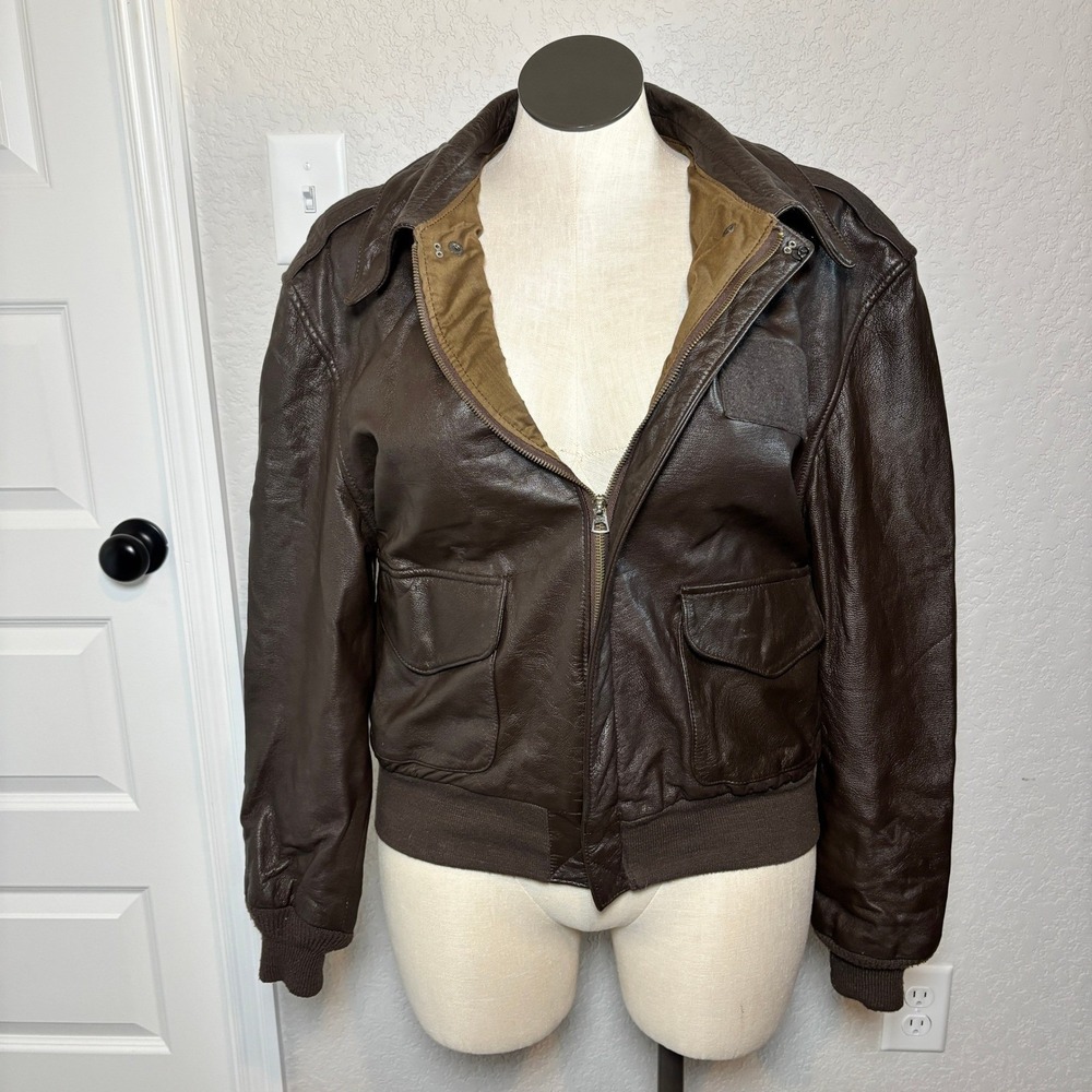 Cooper‎ Type A2 Gents Genuine Goatskin Leather Bomber Flight Jacket Size 46R Brn - Picture 5 of 15